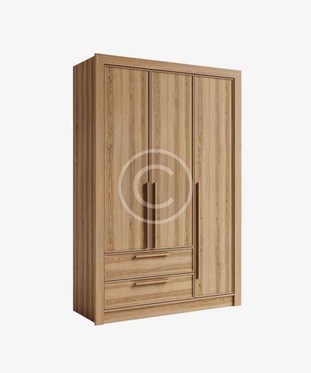 Triple-door wooden wardrobe